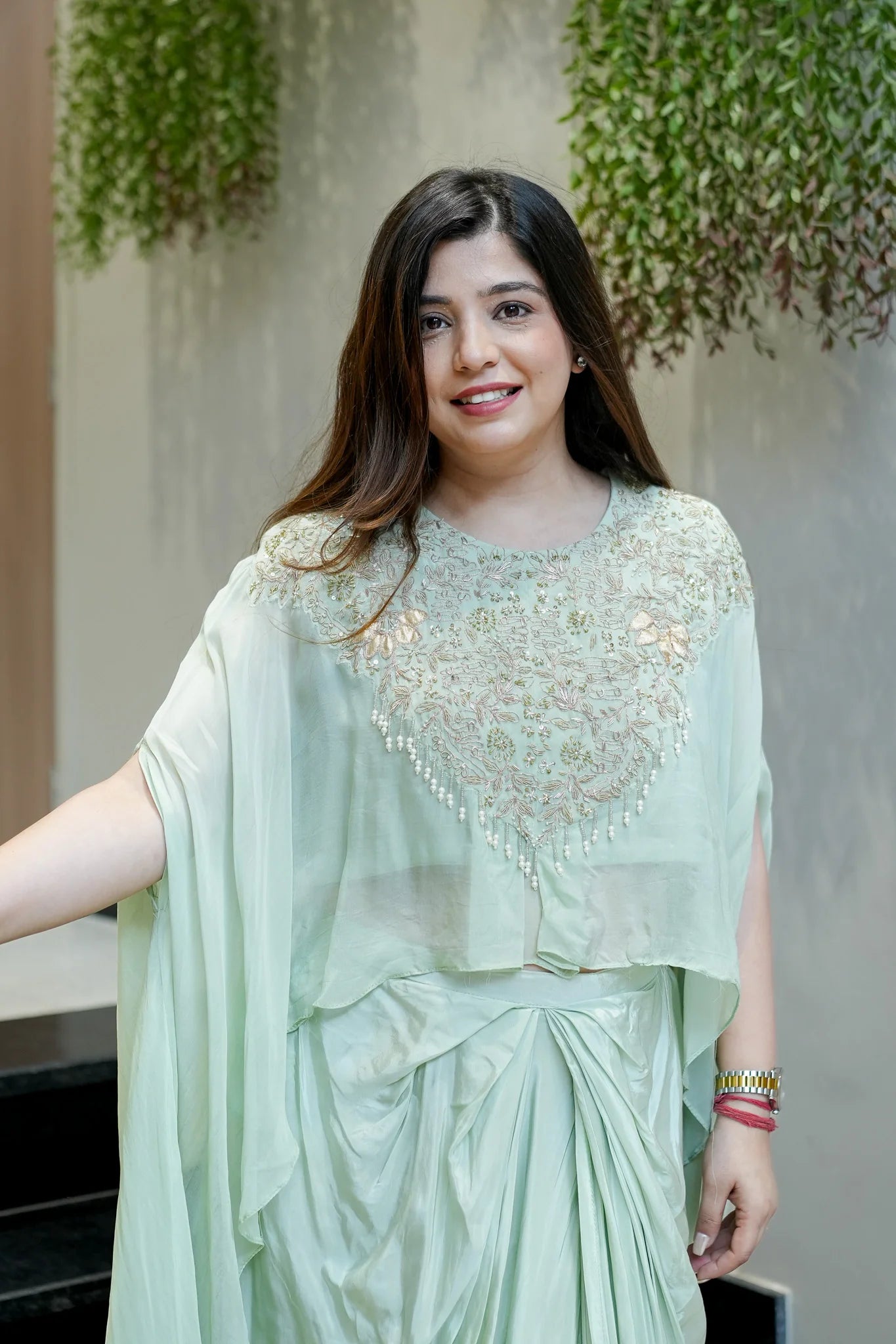 Pastel Peach Embroidered Three Piece Ensemble
