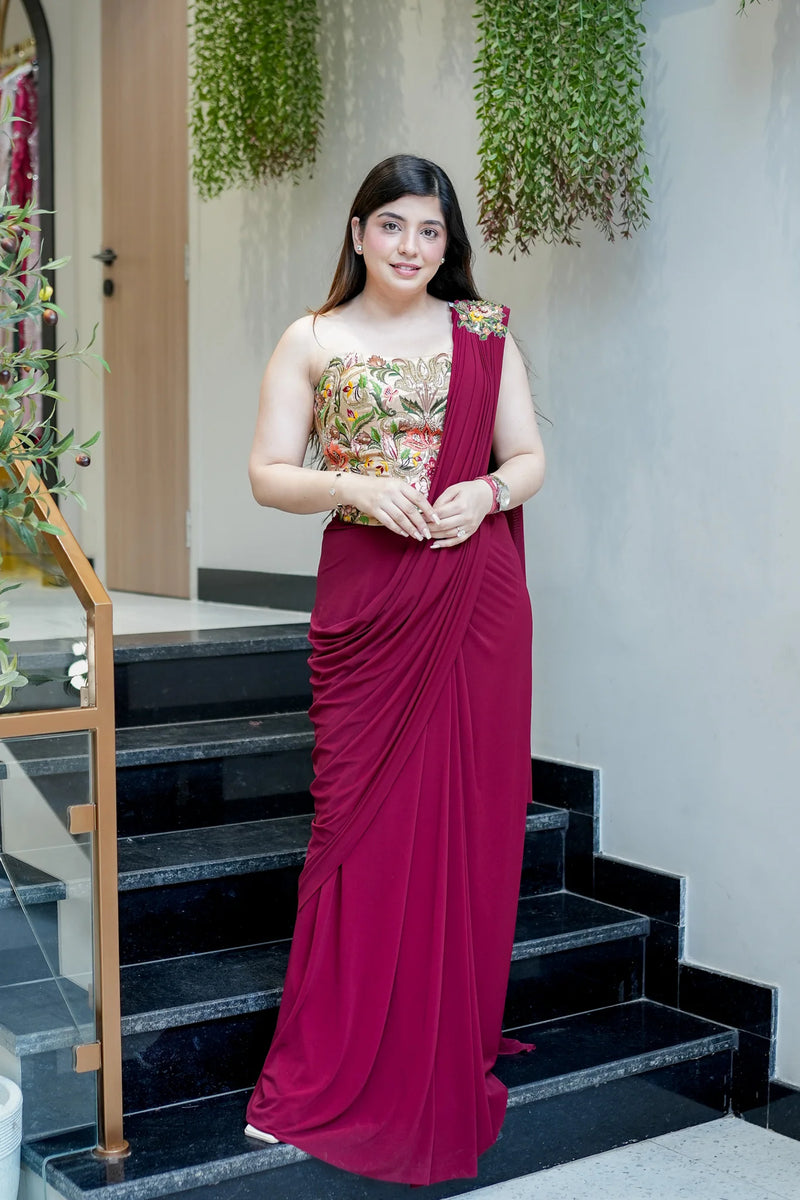 Embroidered Corset Saree with Blouse