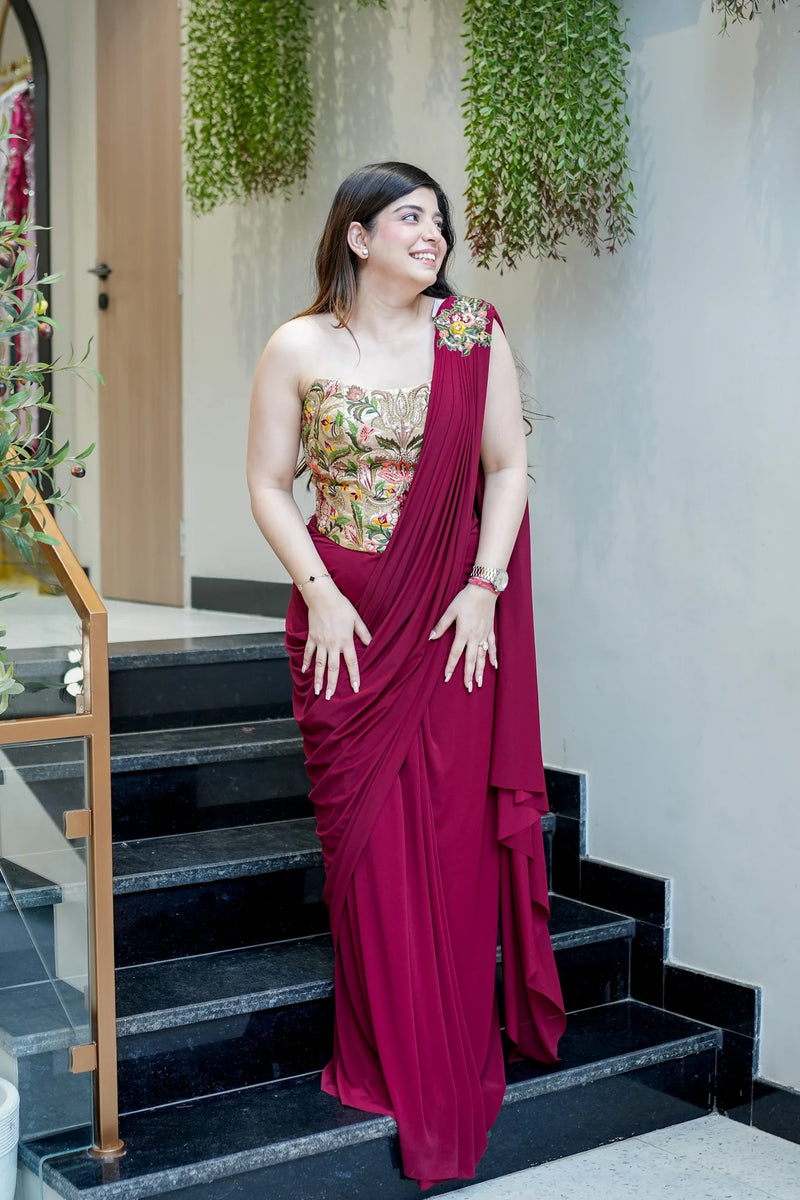Embroidered Corset Saree with Blouse
