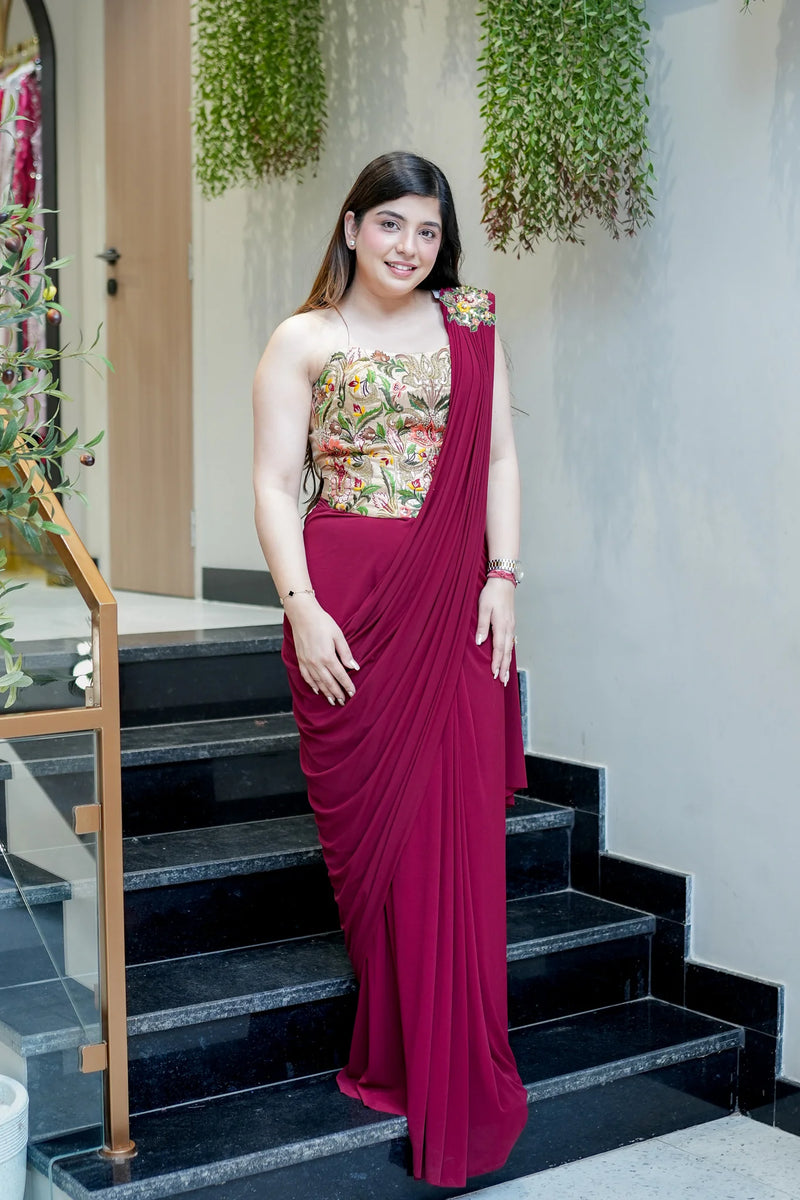 Embroidered Corset Saree with Blouse