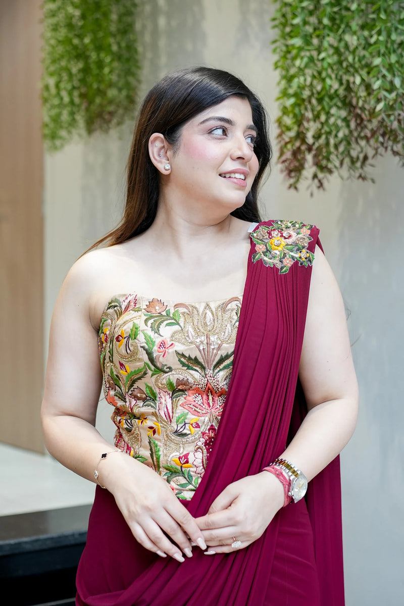Embroidered Corset Saree with Blouse