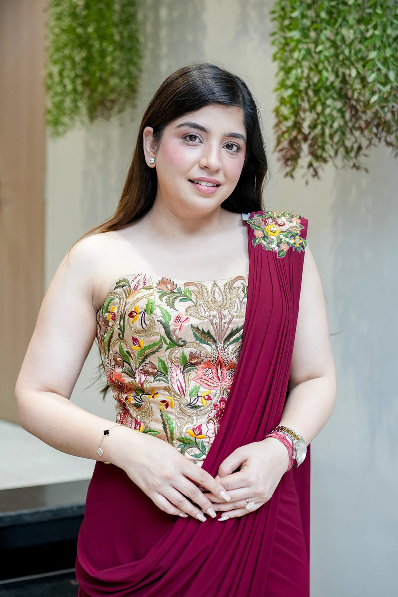 Embroidered Corset Saree with Blouse