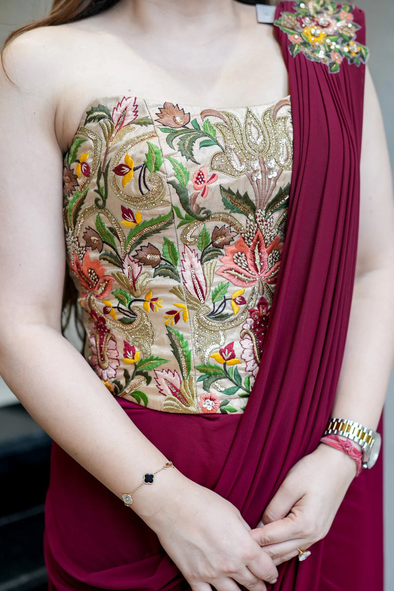 Embroidered Corset Saree with Blouse