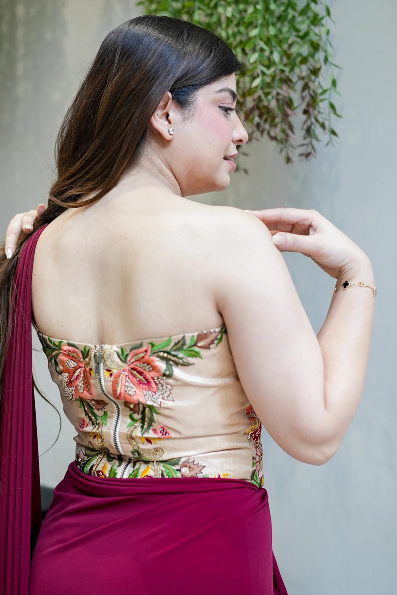 Embroidered Corset Saree with Blouse