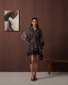 Brown Paisley Frill Mini Dress