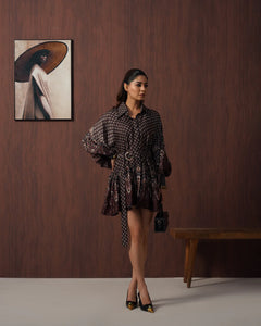 Brown Paisley Frill Mini Dress