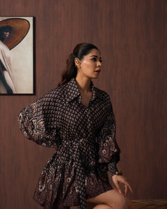 Brown Paisley Frill Mini Dress