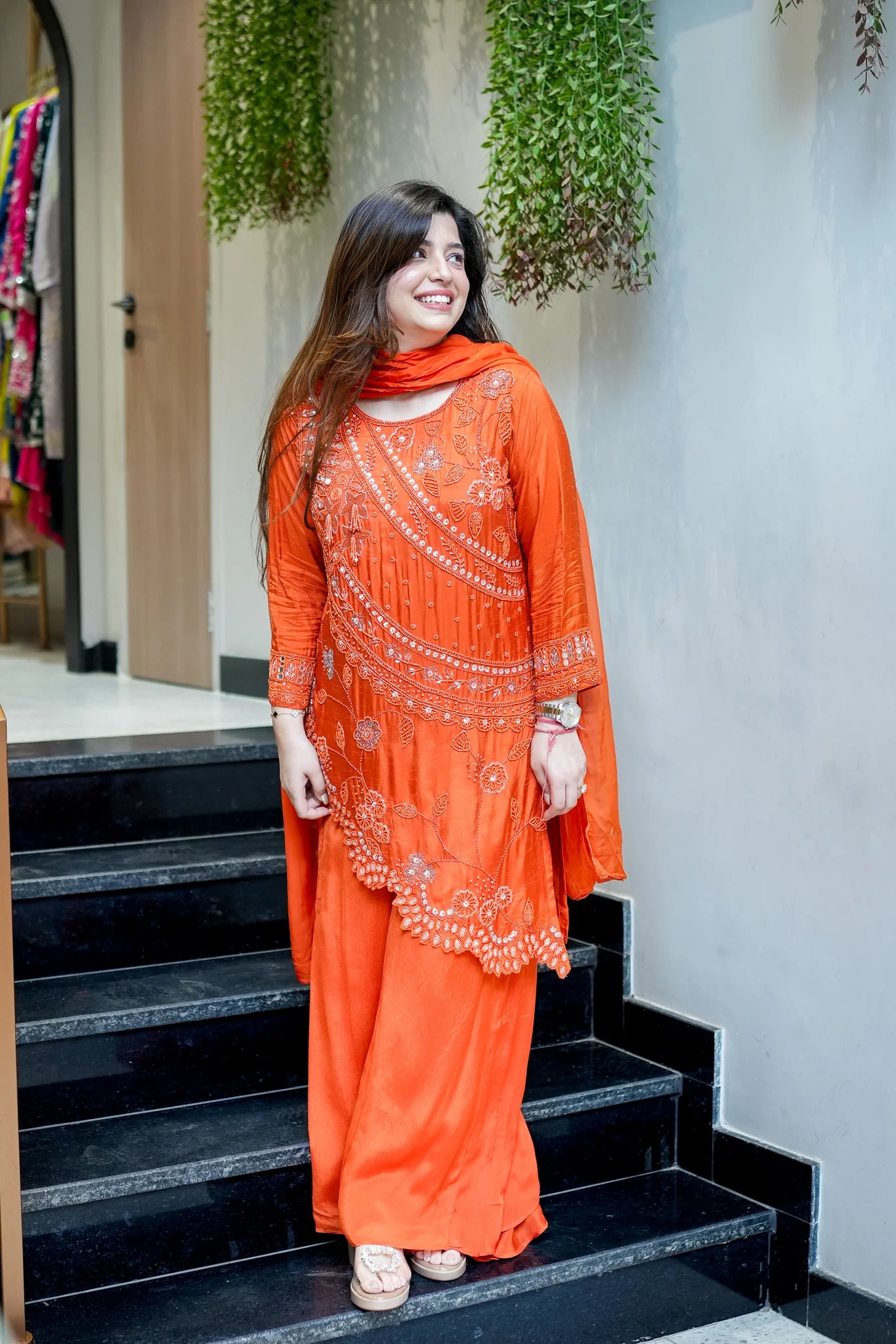 Embroidered Upside Down Silk Suit Set