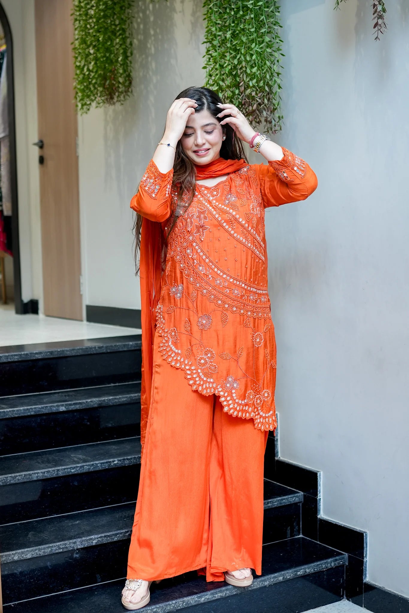 Embroidered Upside Down Silk Suit Set