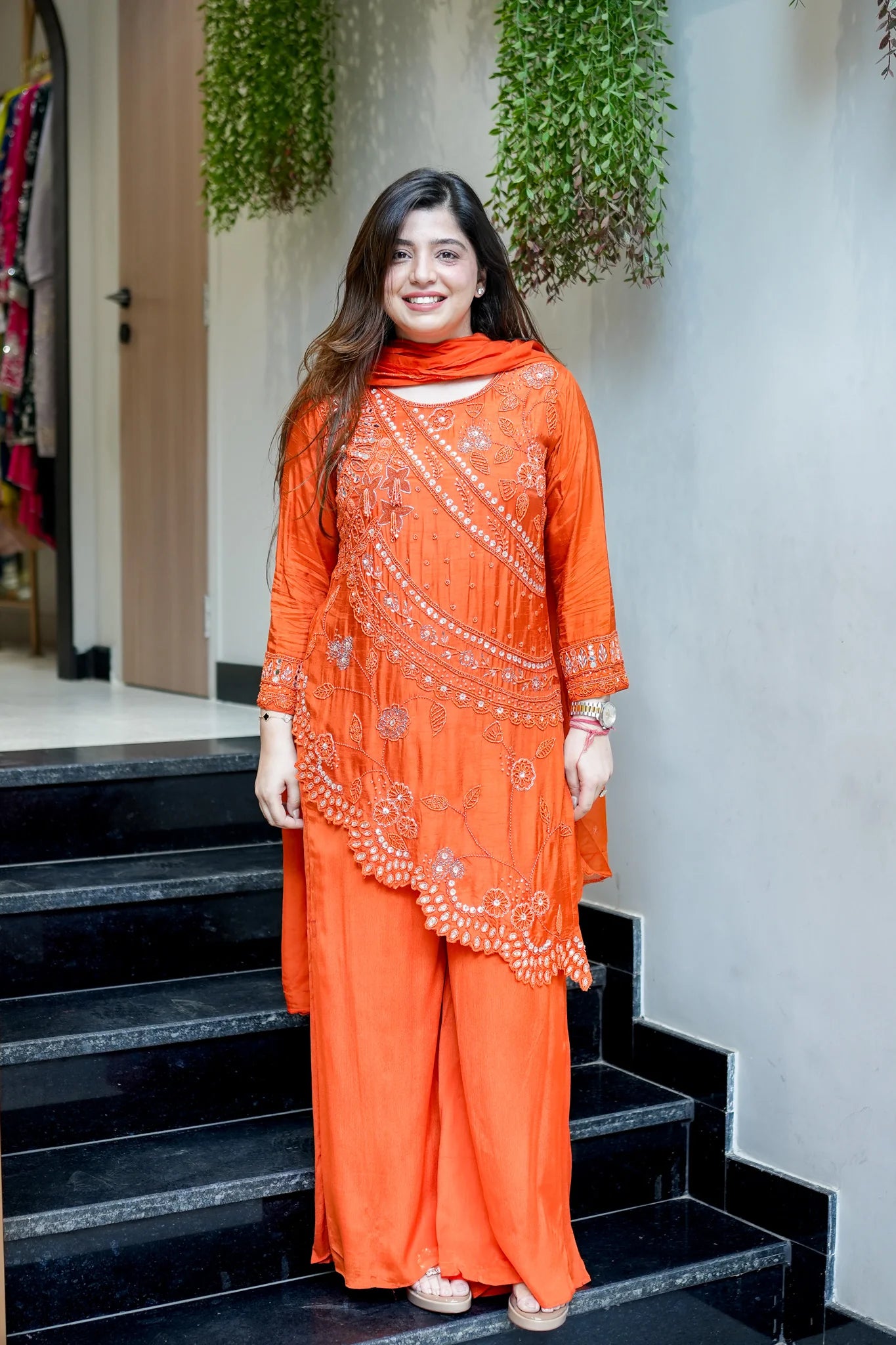 Embroidered Upside Down Silk Suit Set
