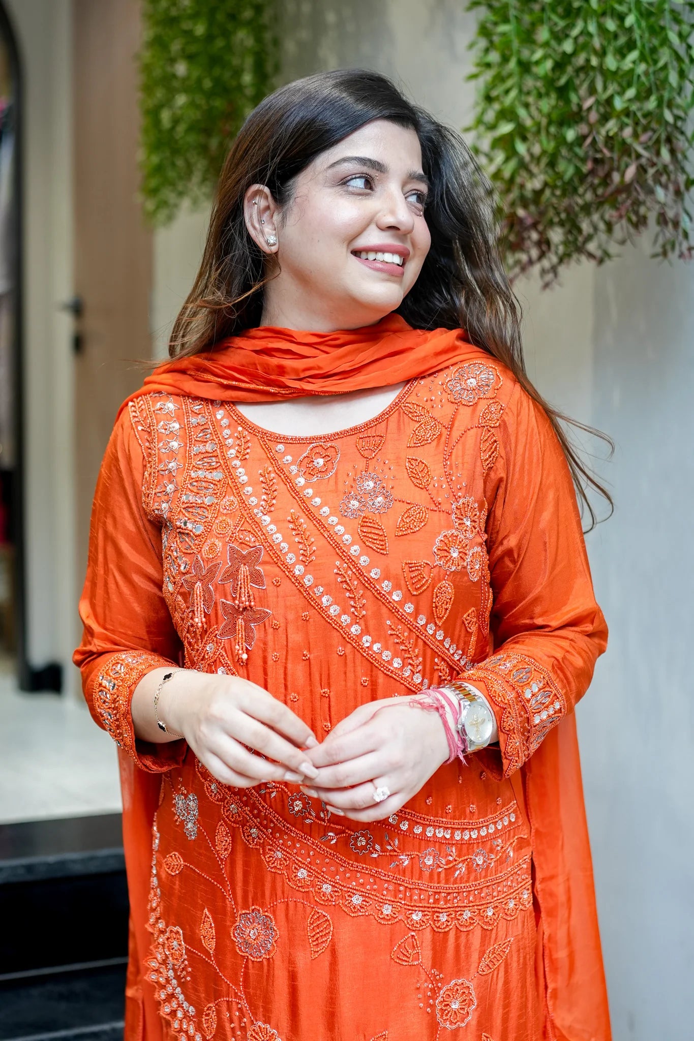 Embroidered Upside Down Silk Suit Set