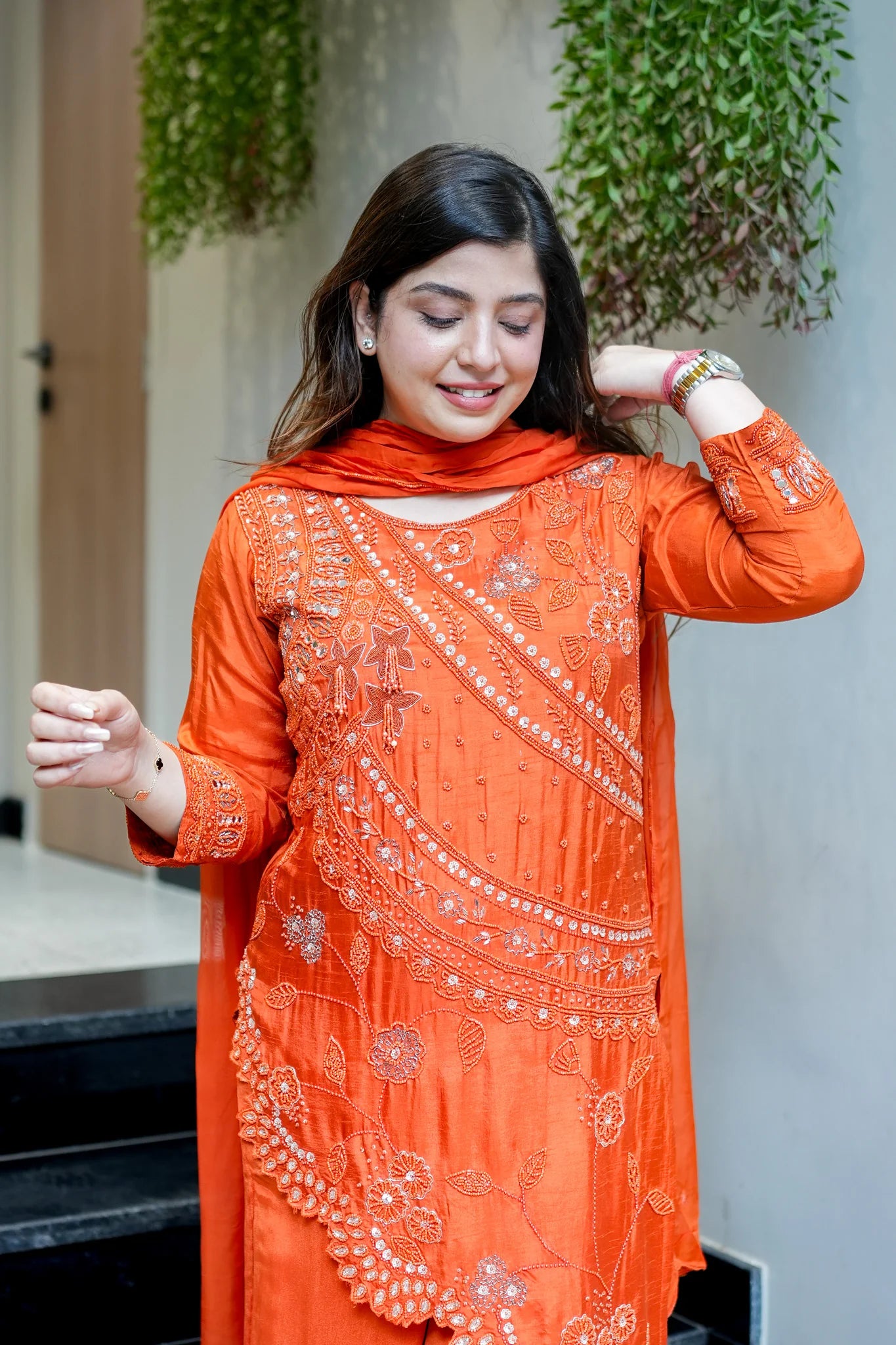 Embroidered Upside Down Silk Suit Set