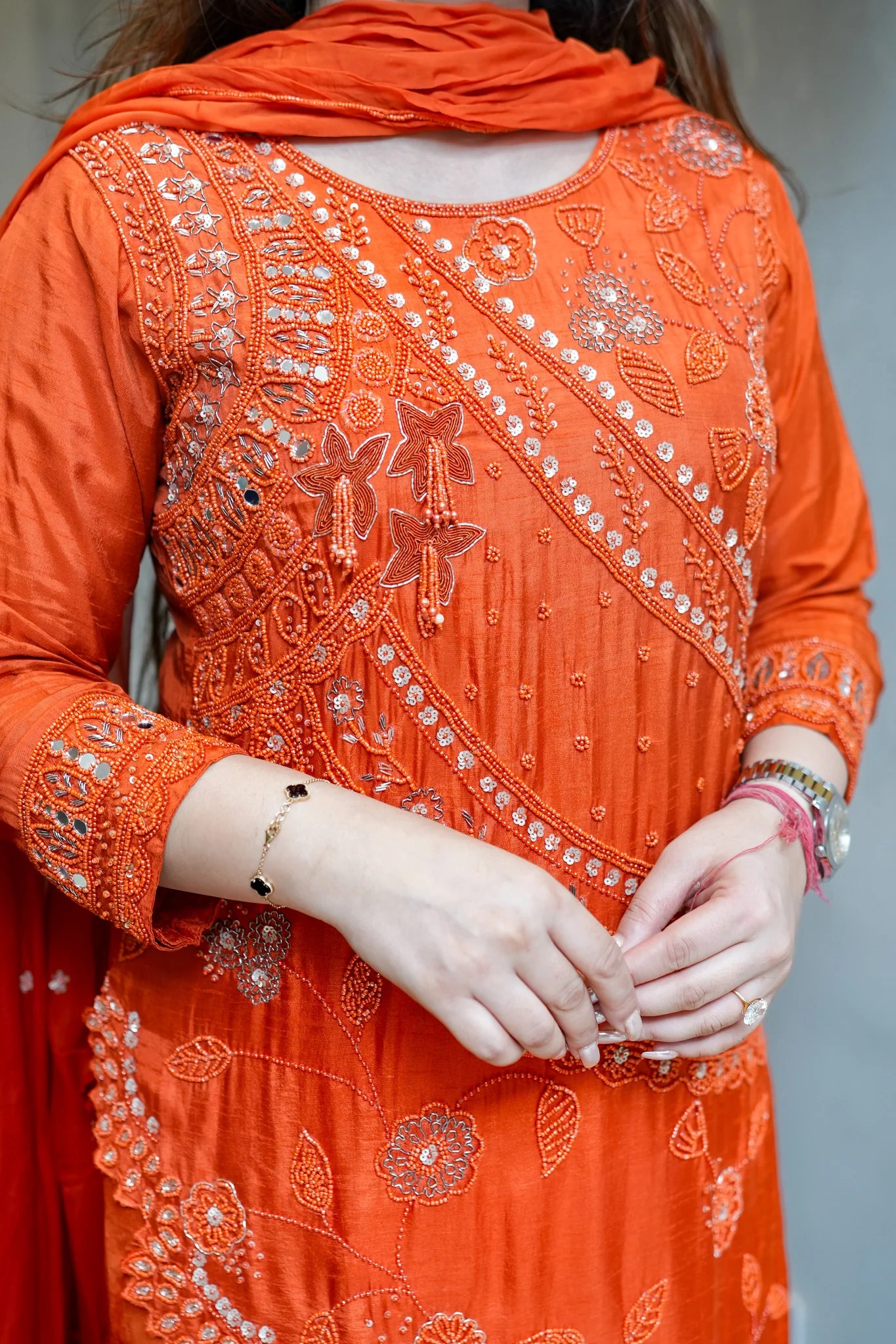 Embroidered Upside Down Silk Suit Set