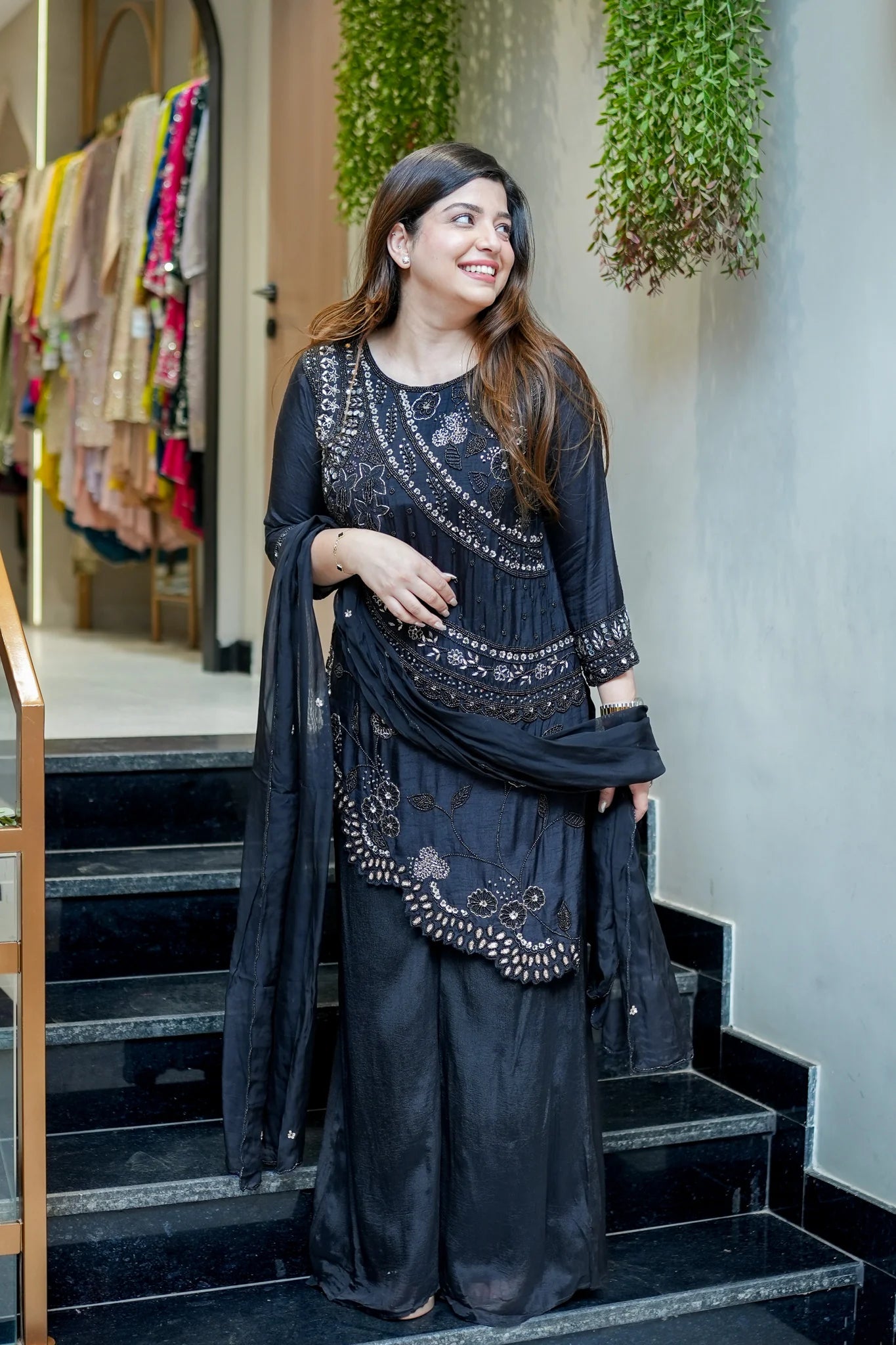 Embroidered Upside Down Silk Suit Set