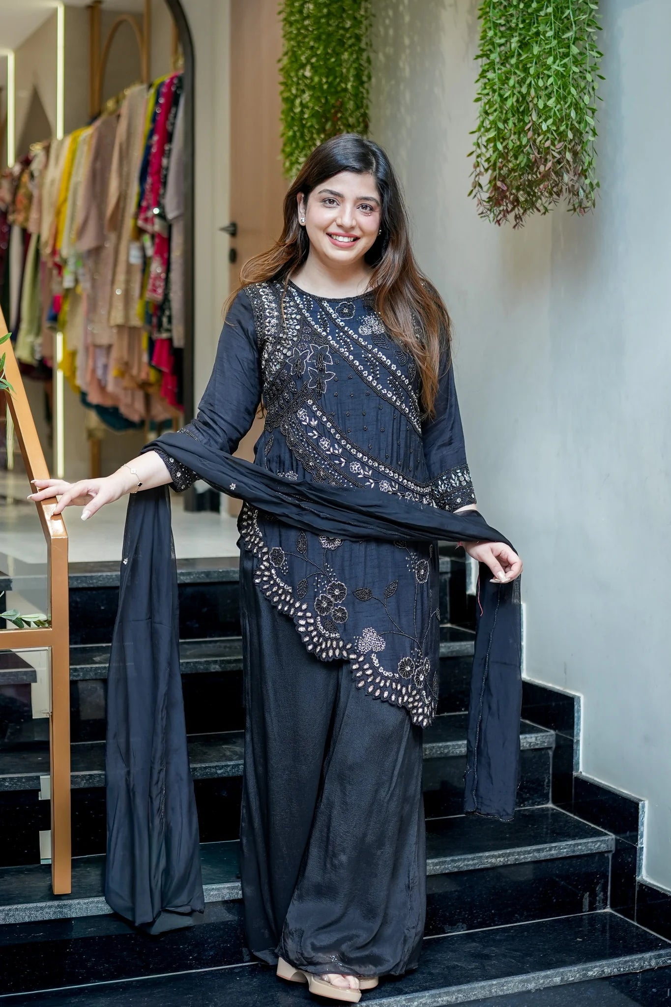 Embroidered Upside Down Silk Suit Set