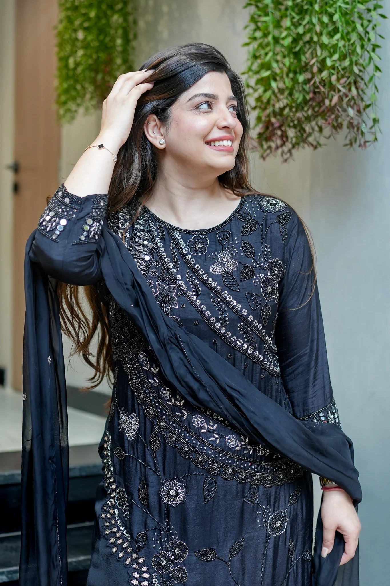 Embroidered Upside Down Silk Suit Set