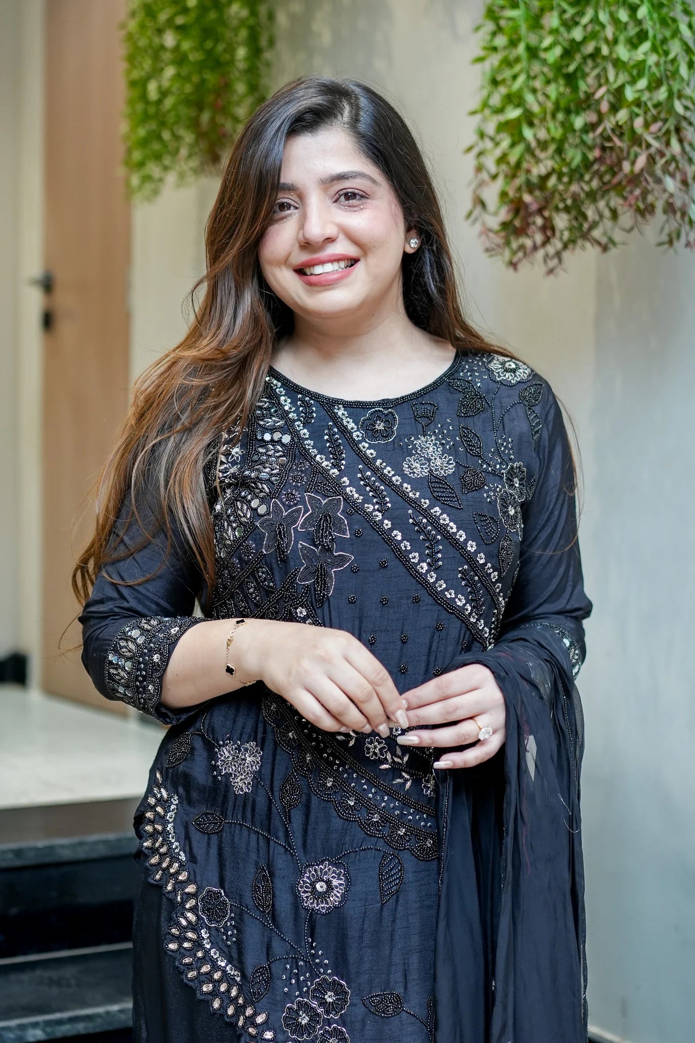 Embroidered Upside Down Silk Suit Set