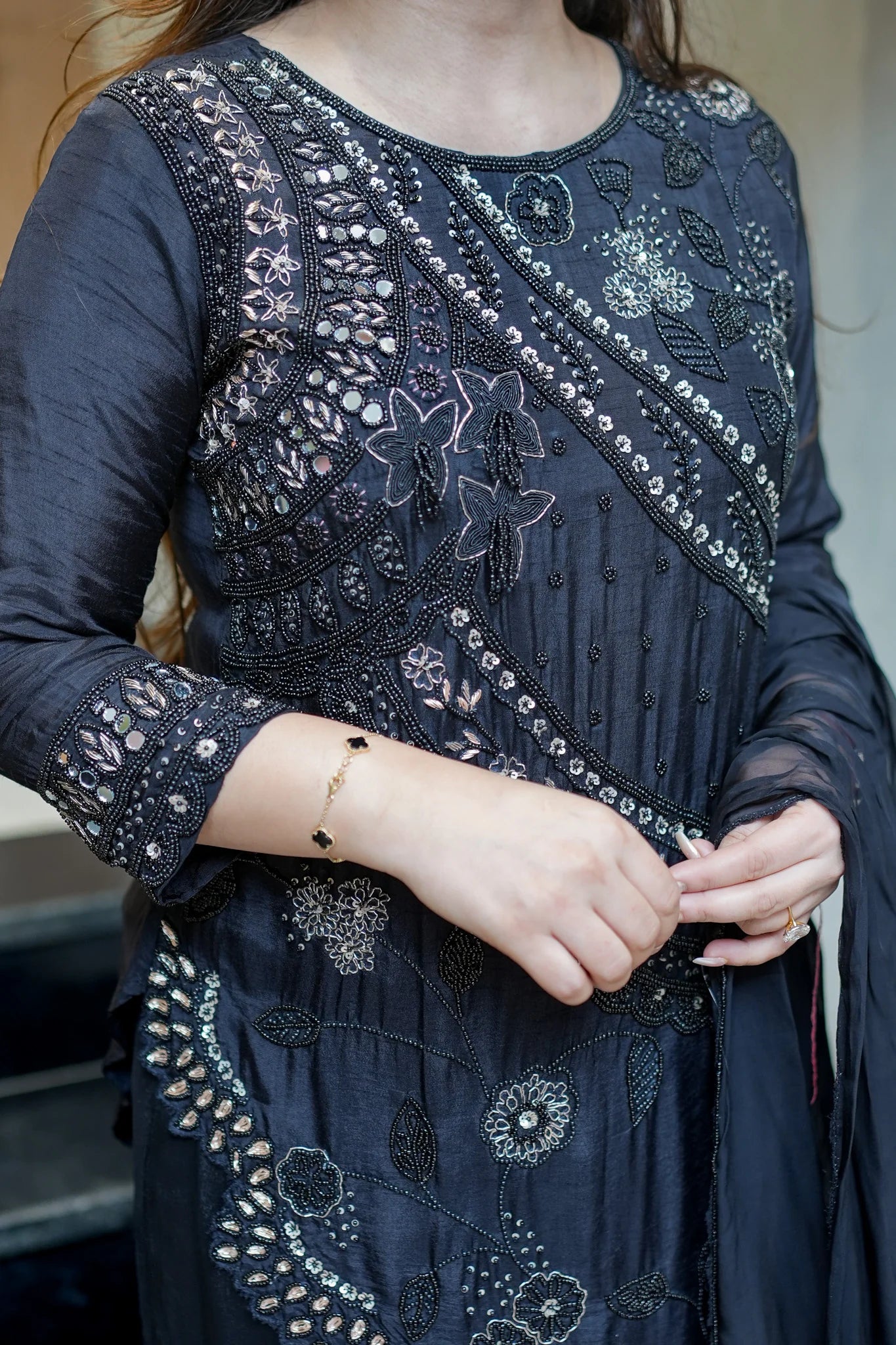 Embroidered Upside Down Silk Suit Set