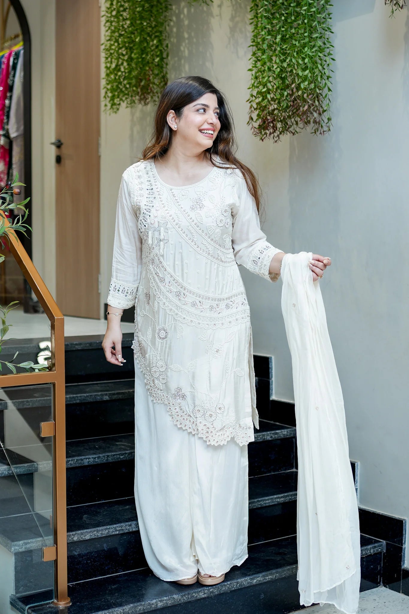Embroidered Upside Down Silk Suit Set