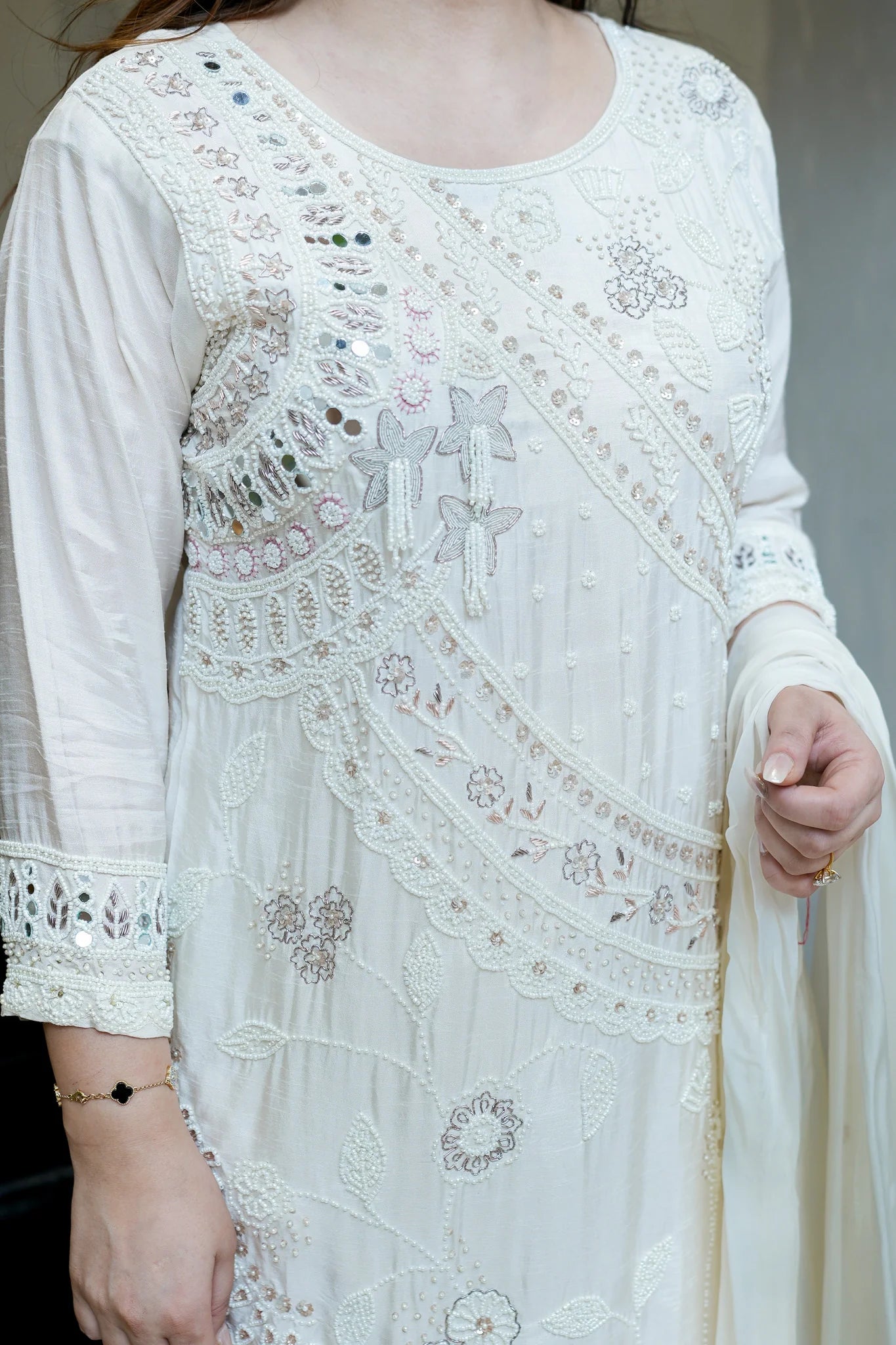 Embroidered Upside Down Silk Suit Set