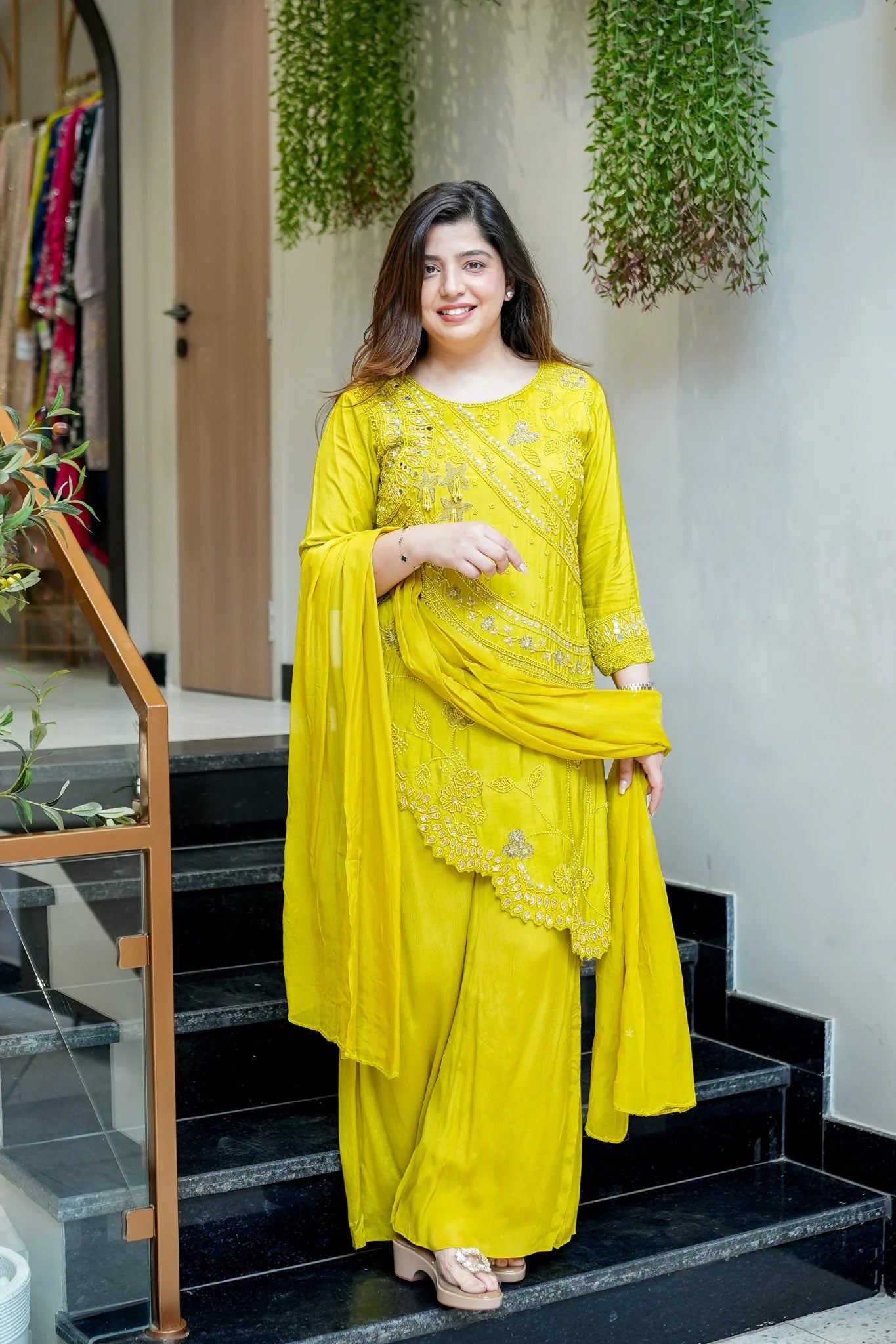 Embroidered Upside Down Silk Suit Set