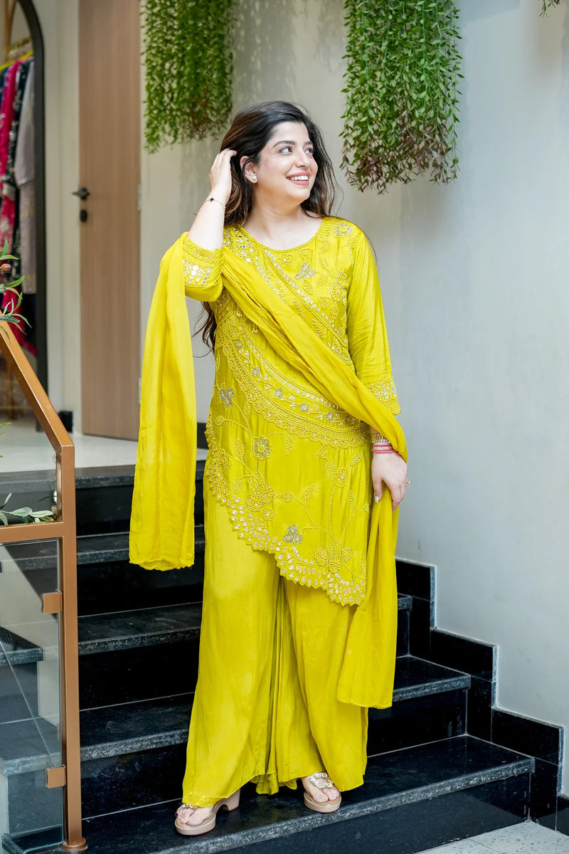 Embroidered Upside Down Silk Suit Set