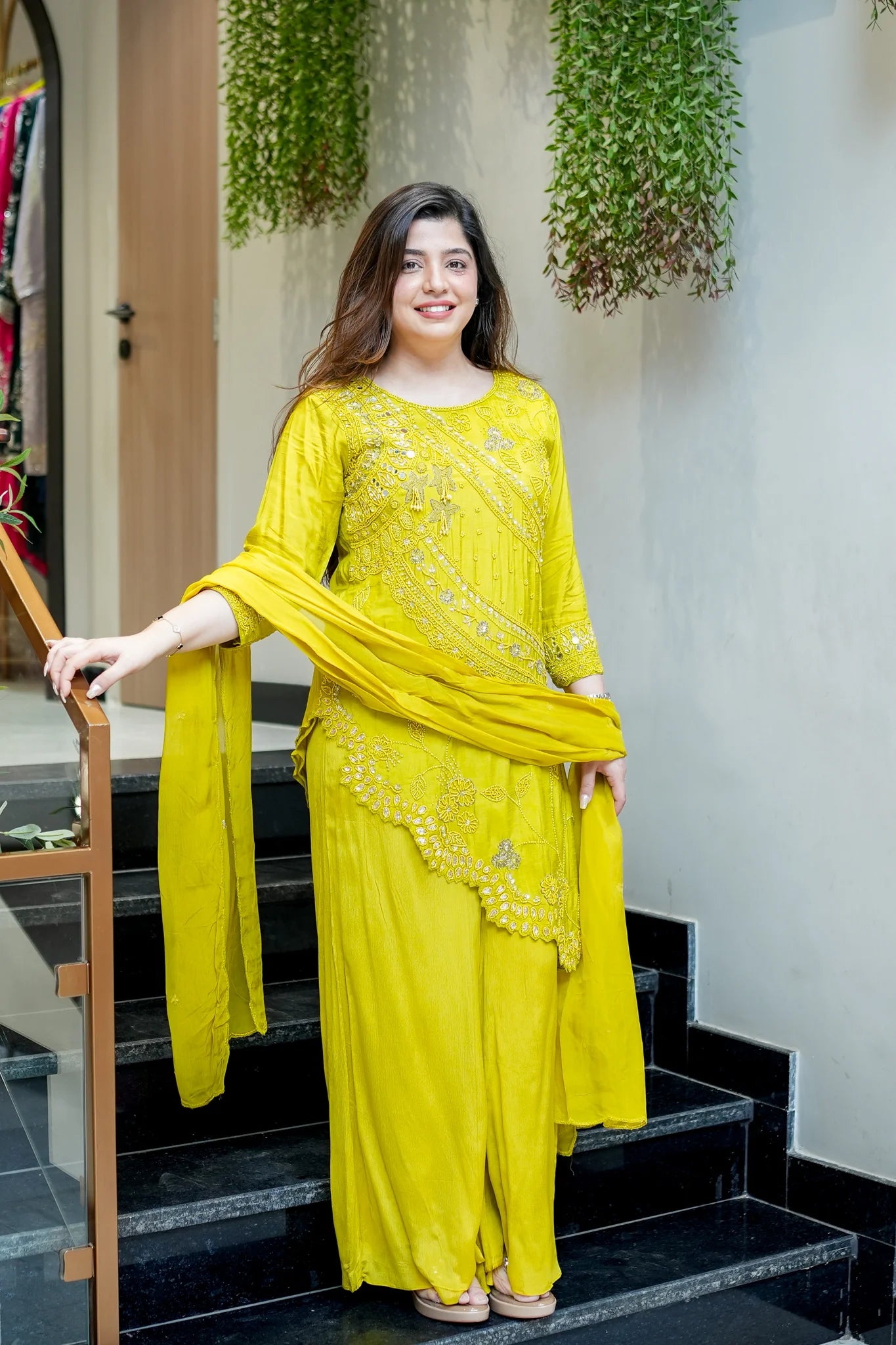 Embroidered Upside Down Silk Suit Set