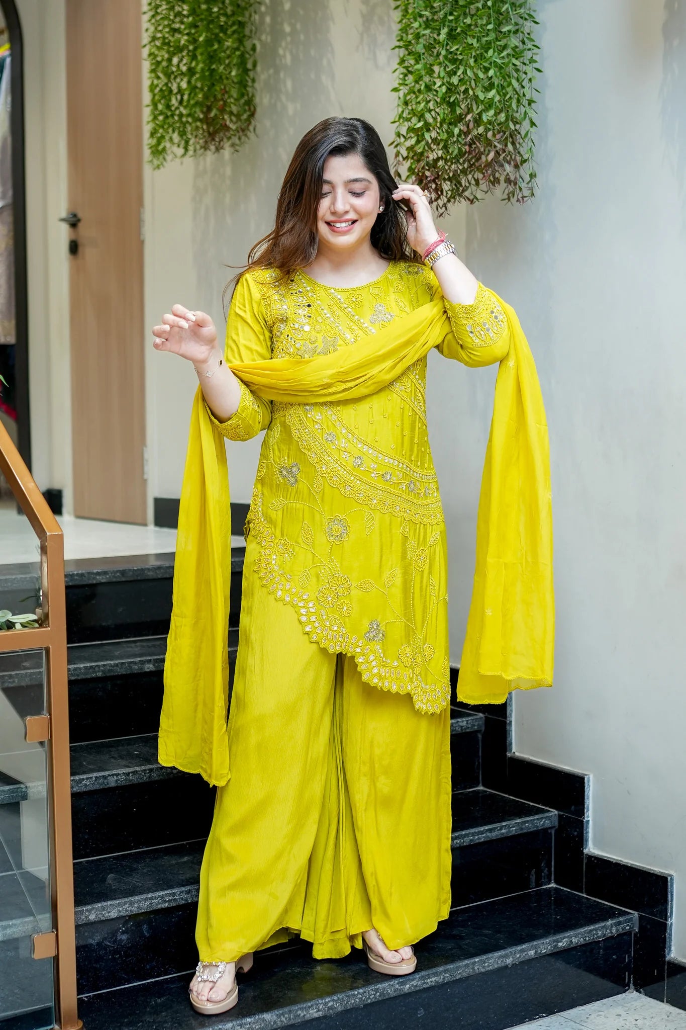 Embroidered Upside Down Silk Suit Set