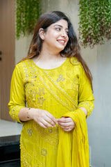 Embroidered Upside Down Silk Suit Set