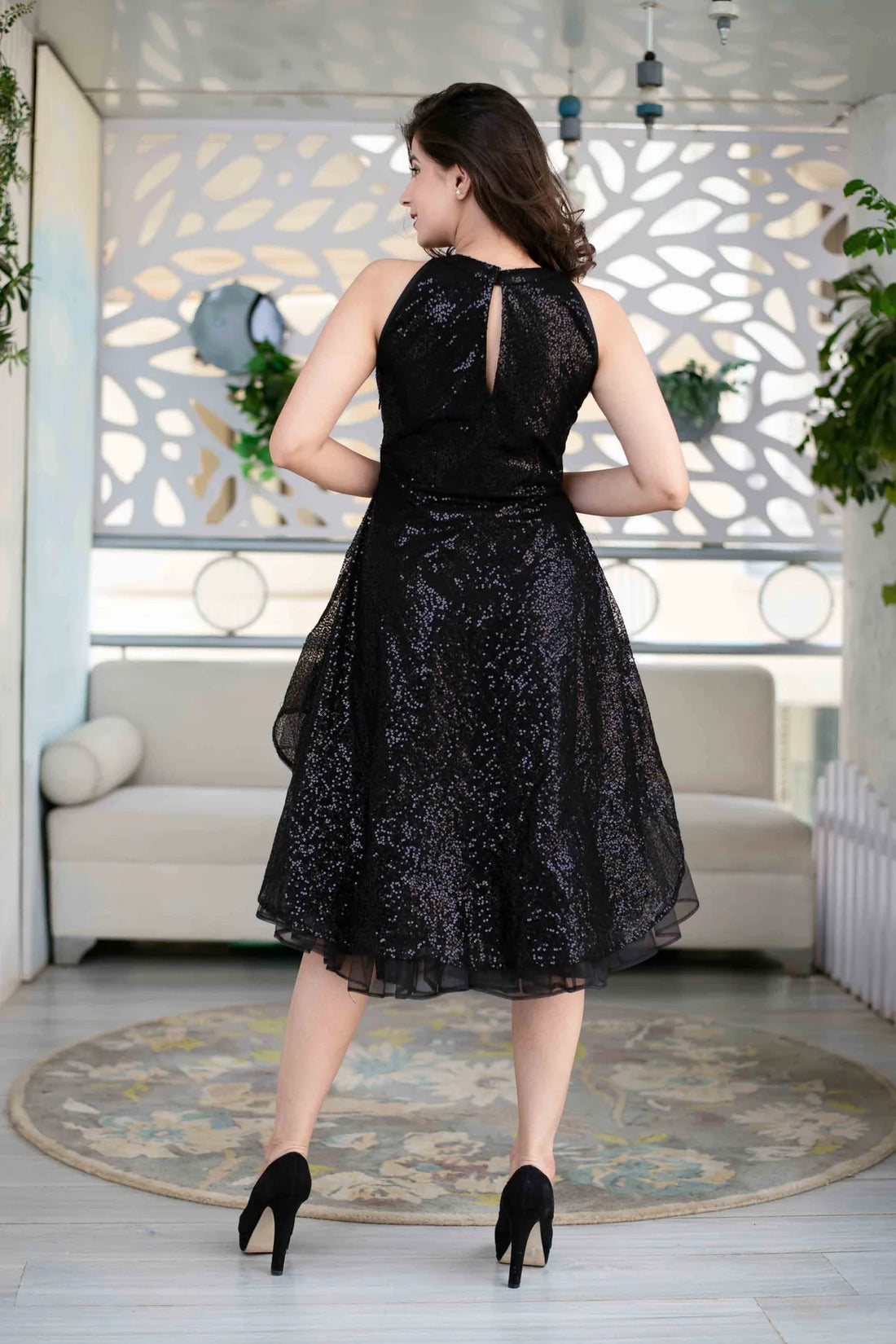 Net Black Sequin High Low Dress