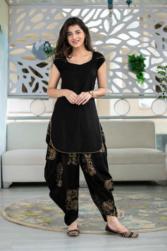 Rayon Black Patiala Kurta Set Block