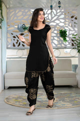 Rayon Black Patiala Kurta Set Block