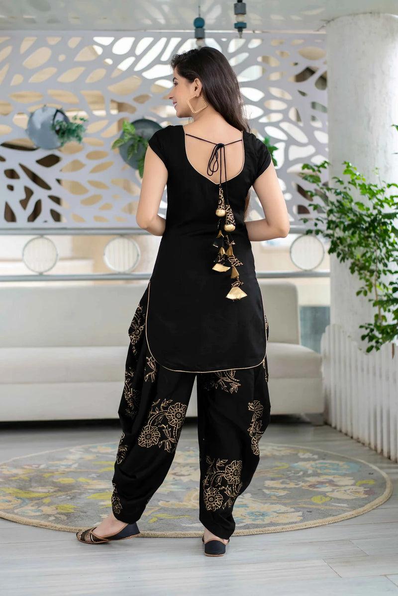 Rayon Black Patiala Kurta Set Block