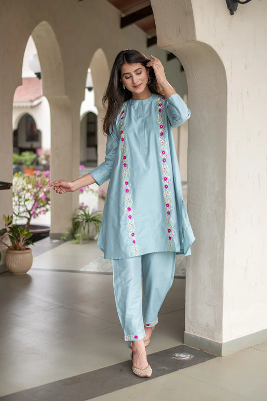 Blended Silk Cotton Powder Blue Co-Ord