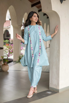 Blended Silk Cotton Powder Blue Co-Ord
