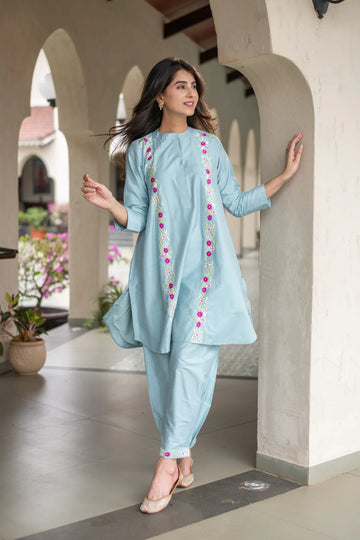 Blended Silk Cotton Powder Blue Co-Ord