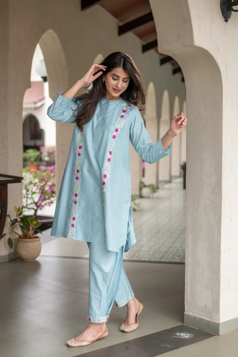 Blended Silk Cotton Powder Blue Co-Ord