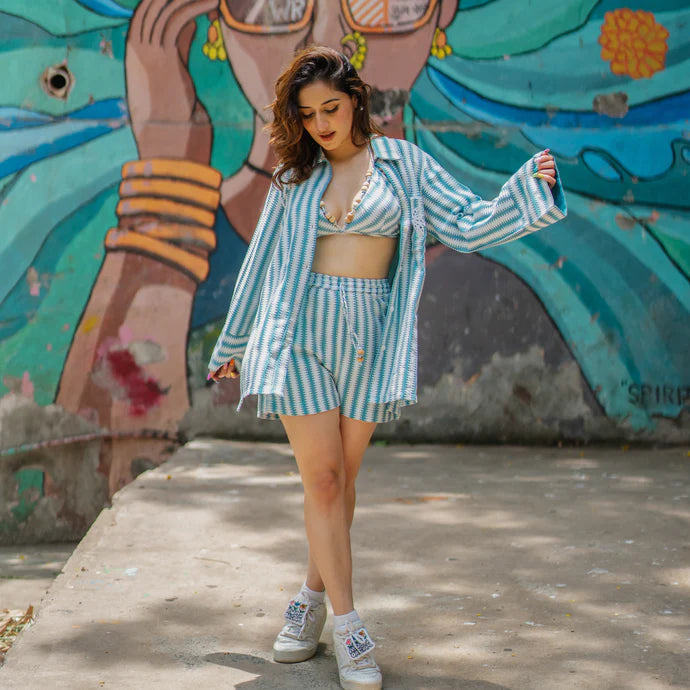 Knitted Green White Colaba 3-Piece Set