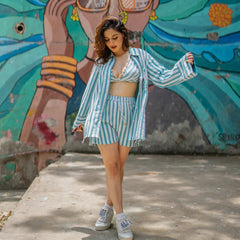 Knitted Green White Colaba 3-Piece Set