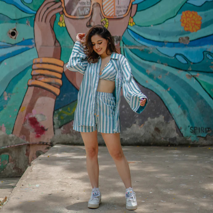 Knitted Green White Colaba 3-Piece Set