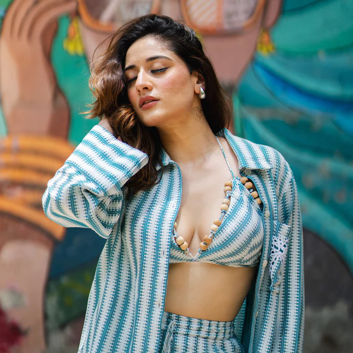 Knitted Green White Colaba 3-Piece Set