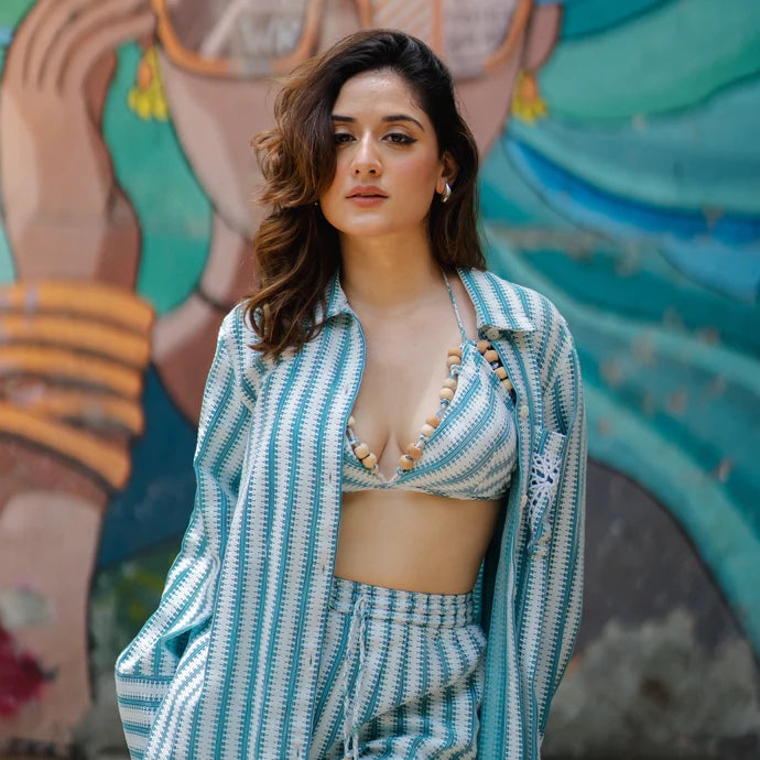 Knitted Green White Colaba 3-Piece Set