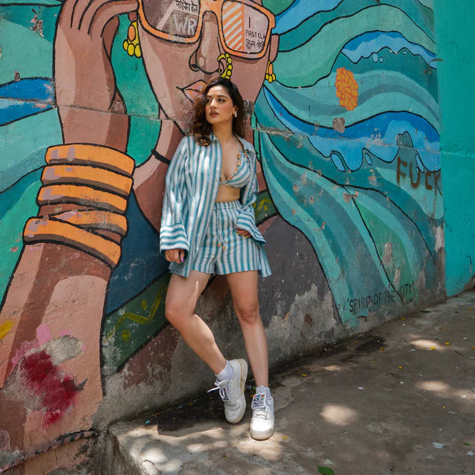 Knitted Green White Colaba 3-Piece Set