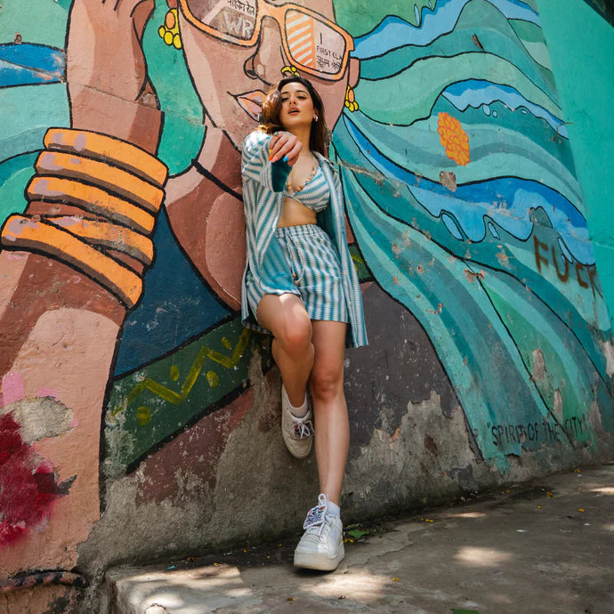 Knitted Green White Colaba 3-Piece Set