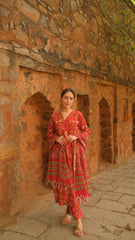 Vibrant Red Kalamkari Cotton Suit Set