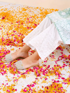 Cotton White Chikankari Straight Palazzo
