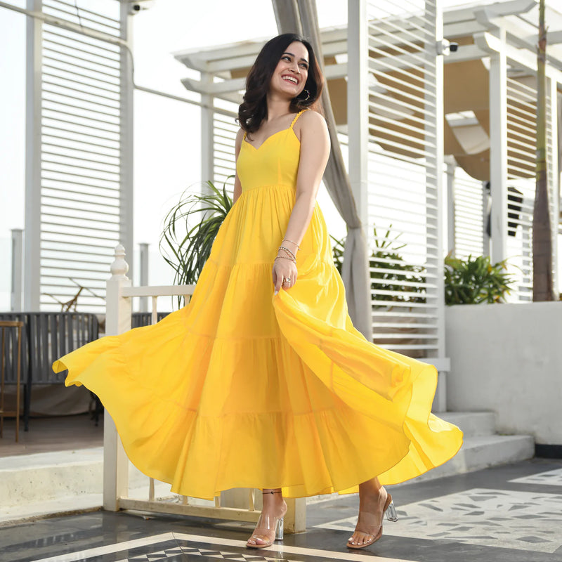 Cotton Aureolin Yellow Long Dress