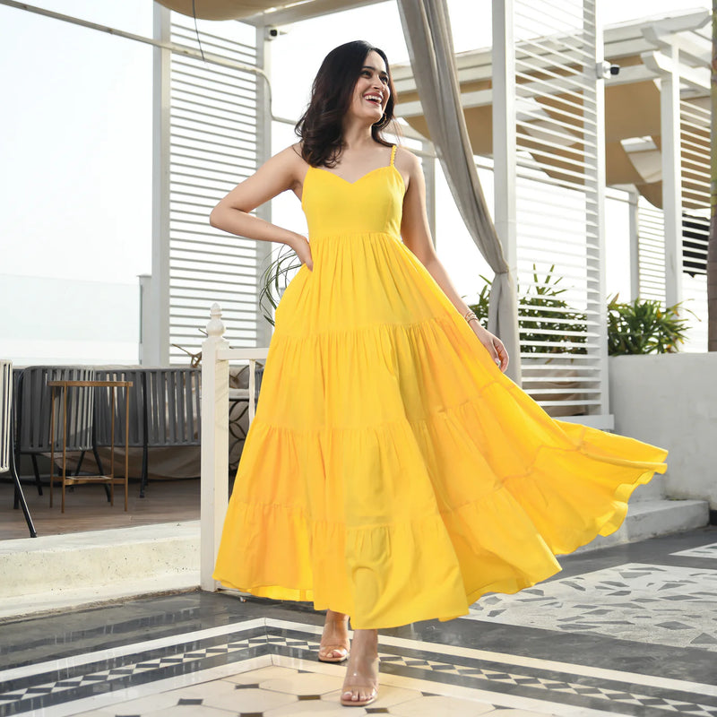 Cotton Aureolin Yellow Long Dress
