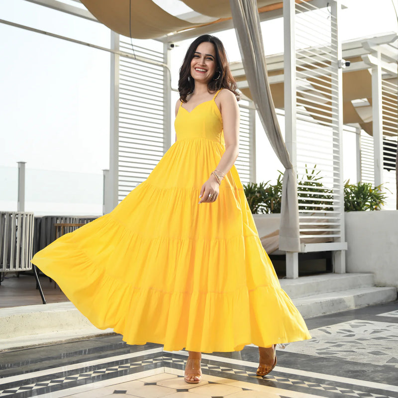 Cotton Aureolin Yellow Long Dress