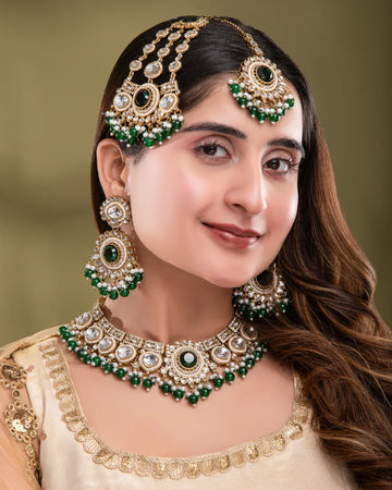 Green Laviza Premium Polki Dupe Bridal Set with Teeka & Side Jhumar/Passa – By Reet Lifestyle